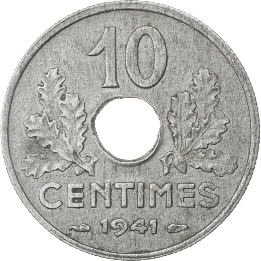FRANCE, État français, 10 Centimes, 1941, KM #898.1, AU(55-58), Zinc, 21, Gadour