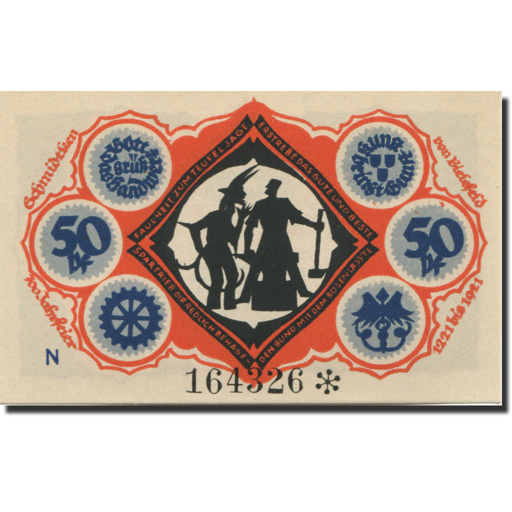 Banknote, Germany, Bielefeld, 50 Pfennig, personnage, 1921 UNC(63) Mehl:103.5