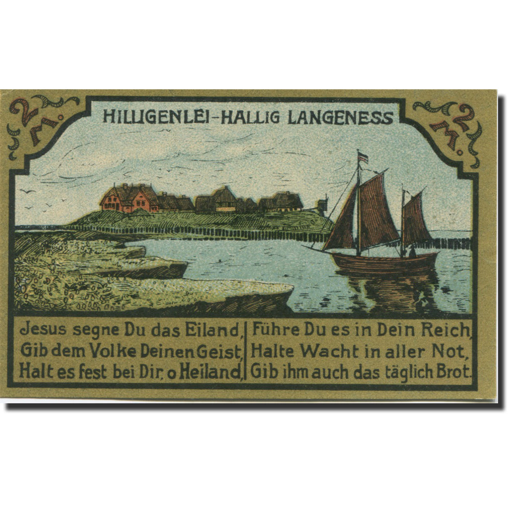 Banknote, Germany, Langeness, 2 Mark, carte, 1921 UNC(63) Mehl:767.1