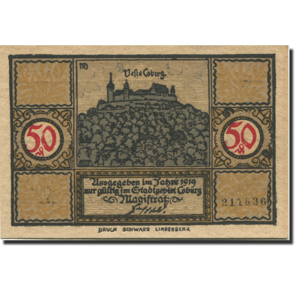 Billet, Allemagne, Coburg, 50 Pfennig, personnage, 1919, SPL, Mehl:21.5a