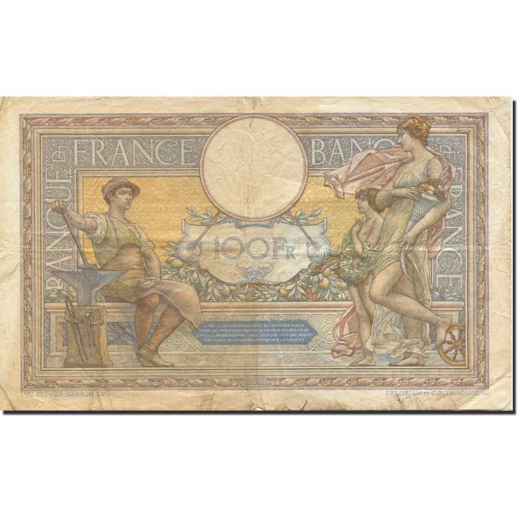 France, 100 Francs, Luc Olivier Merson, 1906, 1930-12-18, TB+, Fayette:24.9