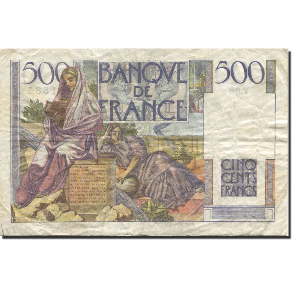 France, 500 Francs, Chateaubriand 1946-02-07, VF(30-35), Fayette:34.4 KM:129a