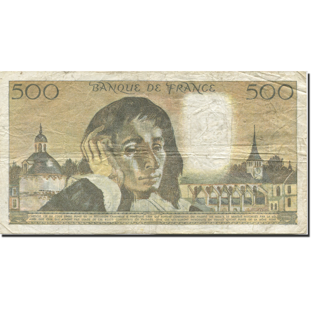 France, 500 Francs, Pascal, 1968, 1977-11-03, VF(20-25), Fayette:71.17, KM:156d