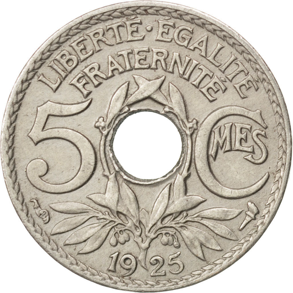FRANCE, Lindauer, 5 Centimes, 1925, KM #875, AU(55-58), Copper-Nickel, 17,...