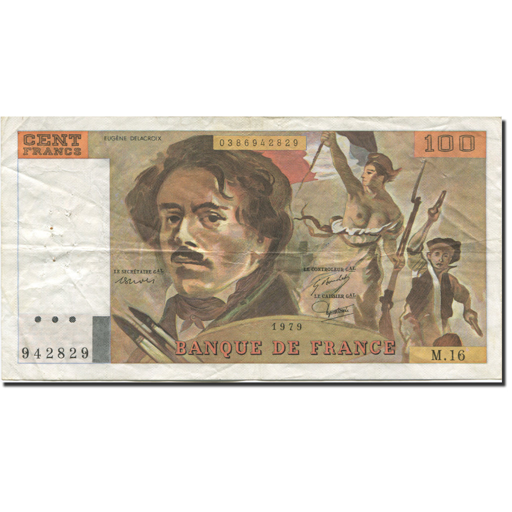 França, 100 Francs, Delacroix, 1978, 1979, VF(30-35), Fayette:69.02c, KM:154a