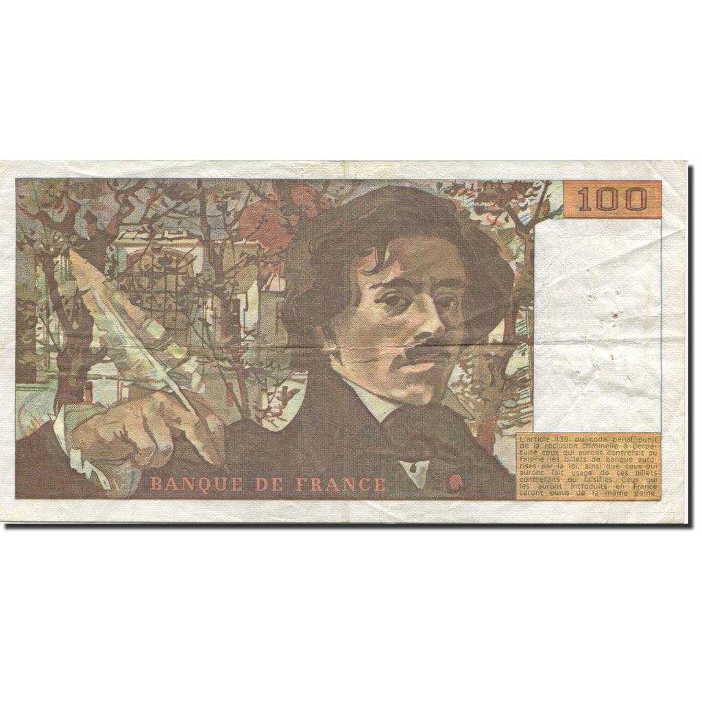 França, 100 Francs, Delacroix, 1978, 1979, VF(30-35), Fayette:69.02c, KM:154a