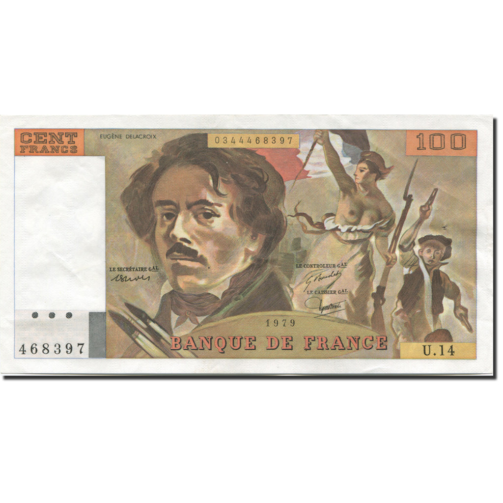 France, 100 Francs, Delacroix, 1978, 1979, UNC(60-62), Fayette:69.02c, KM:154a