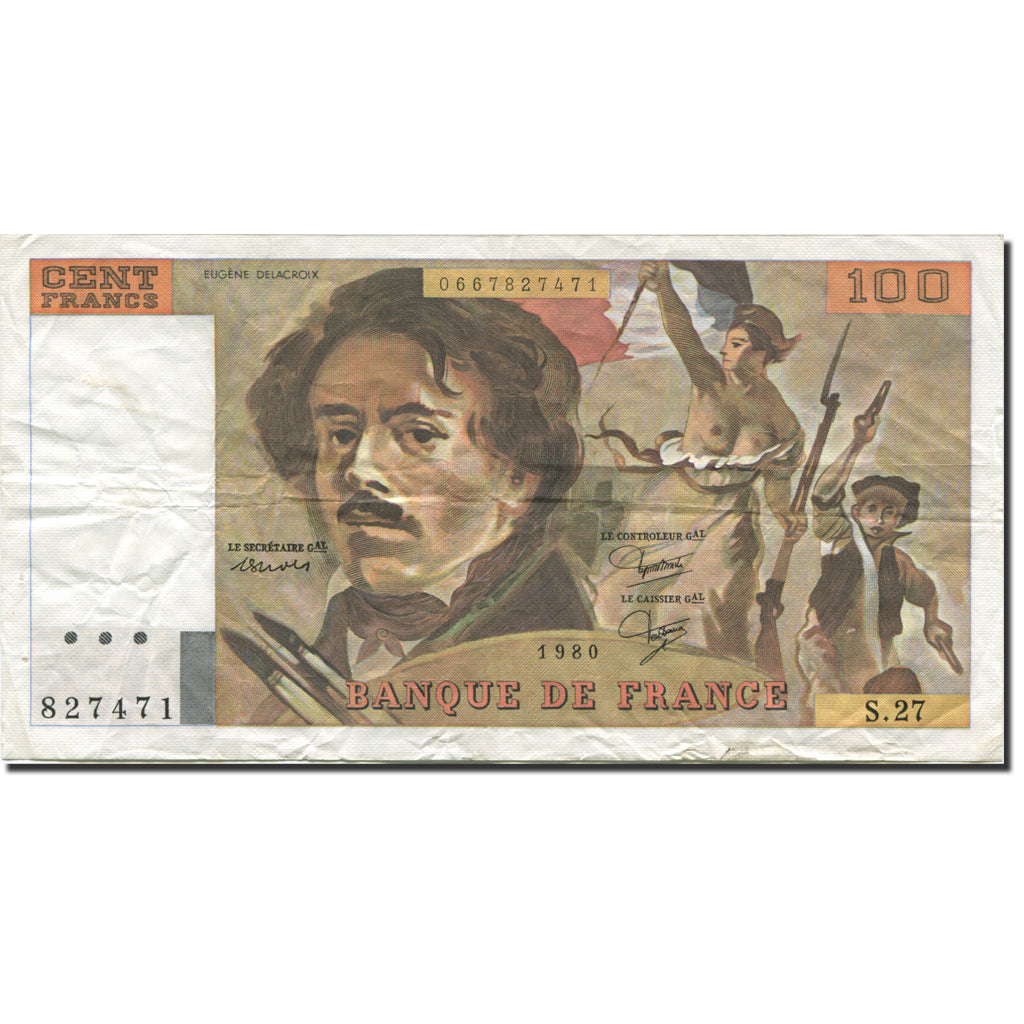 France, 100 Francs, Delacroix, 1978, 1980, TTB, Fayette:69.04a, KM:154b