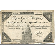 France, 50 Livres, 1792, Goutallier, 1792-12-14, TB+, KM:A72