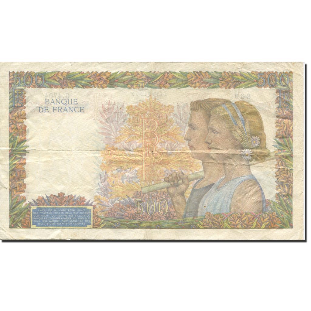 France, 500 Francs, La Paix, 1939, 1942-02-12, TB+, Fayette:32.29, KM:95b