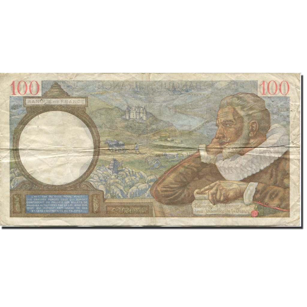 França, 100 Francs, Sully, 1939, 1939-10-12, VF(20-25), Fayette:26.10, KM:94