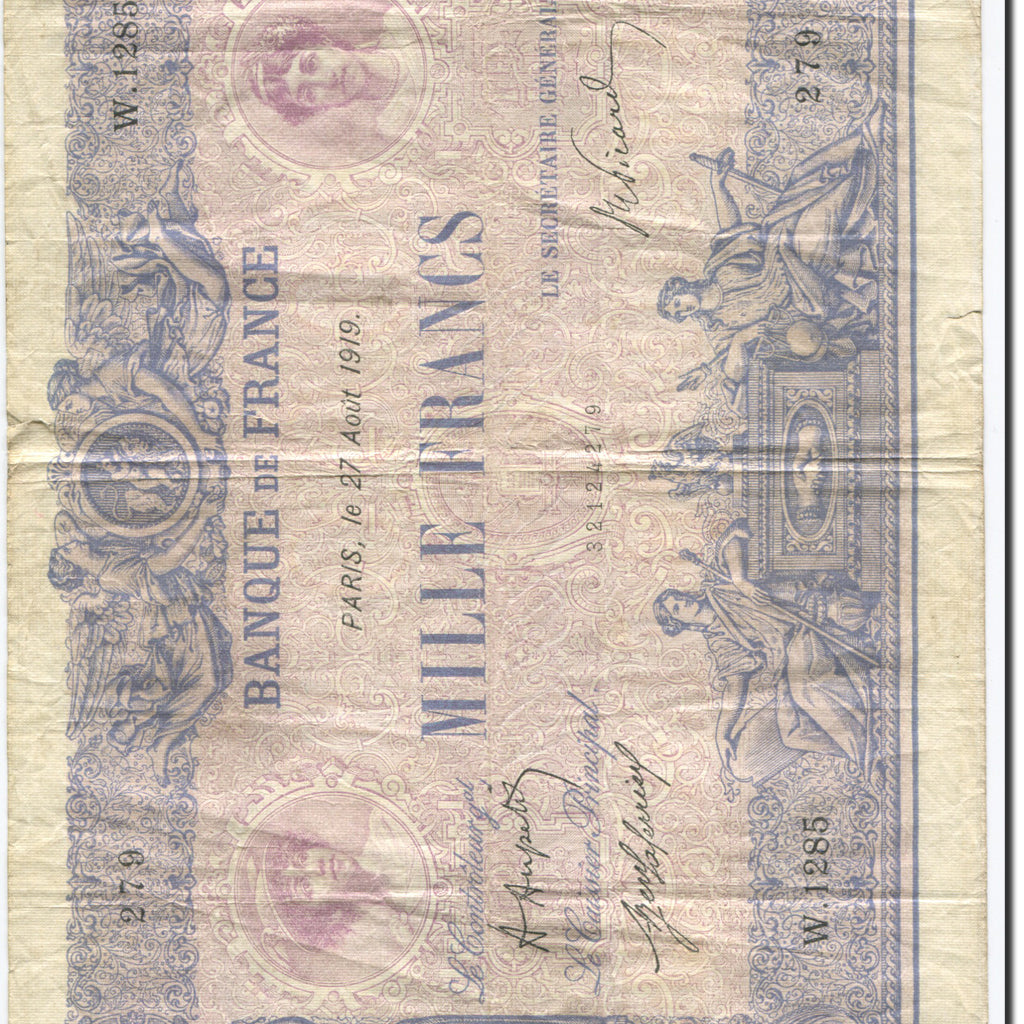 France, 1000 Francs, Bleu et Rose, 1889, 1919-08-27, B+, Fayette:36.34, KM:67h