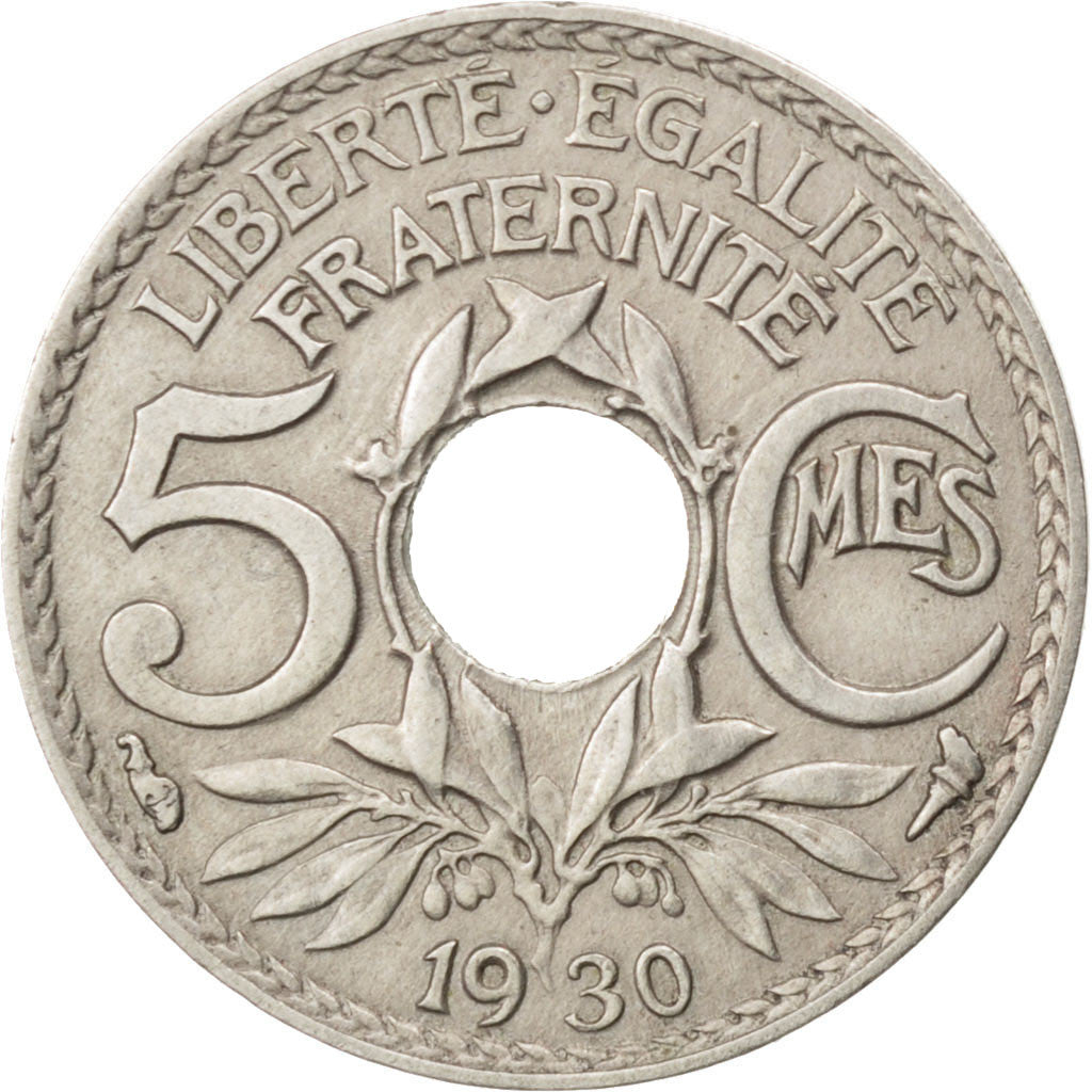 FRANCE, Lindauer, 5 Centimes, 1930, KM #875, AU(55-58), Copper-Nickel, 17,...