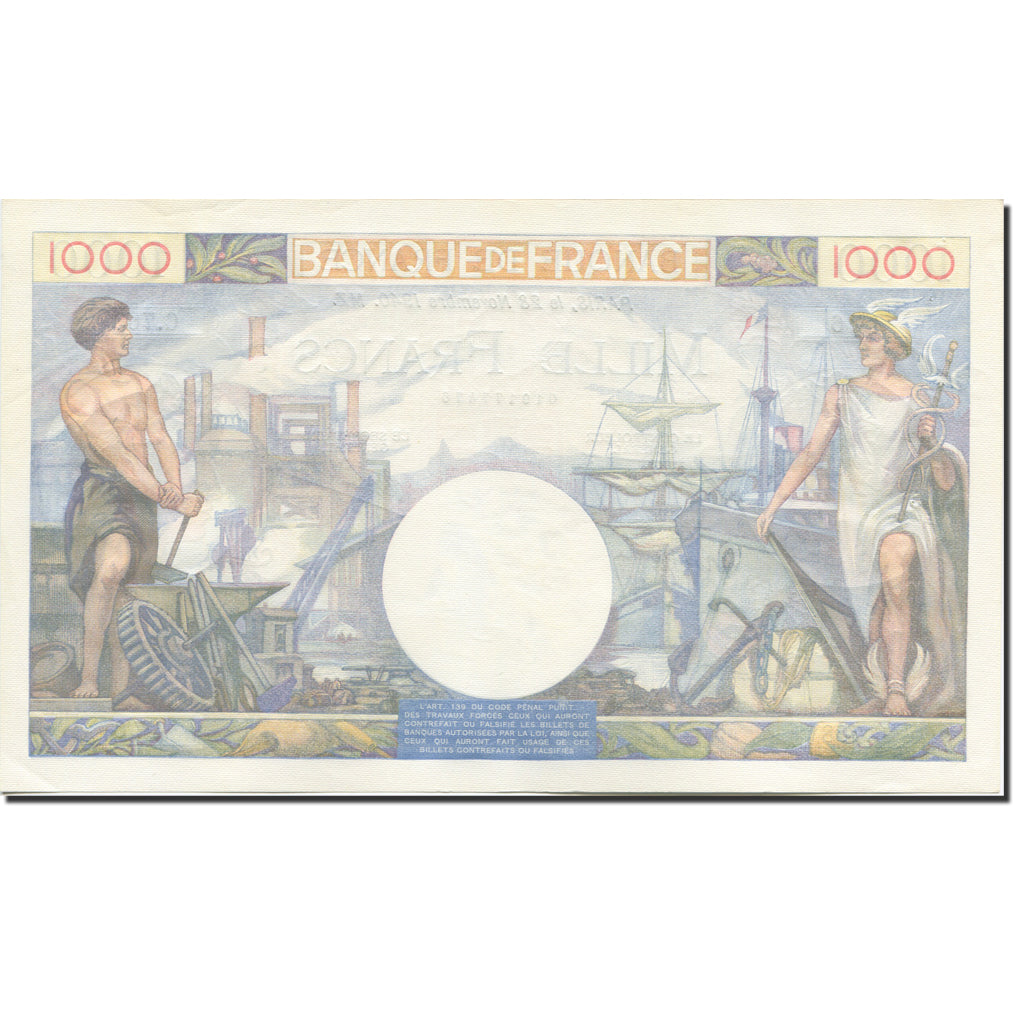 France, 1000 Francs, Commerce et Industrie, 1940-11-28, UNC(63) Fay:39.2 KM:96a
