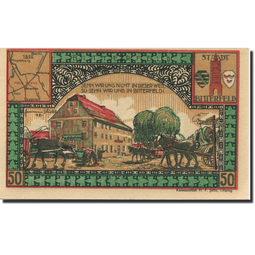 Banknote, Germany, Bitterfeld, 50 Pfennig, gare, 1921, UNC(63), Mehl:111.1