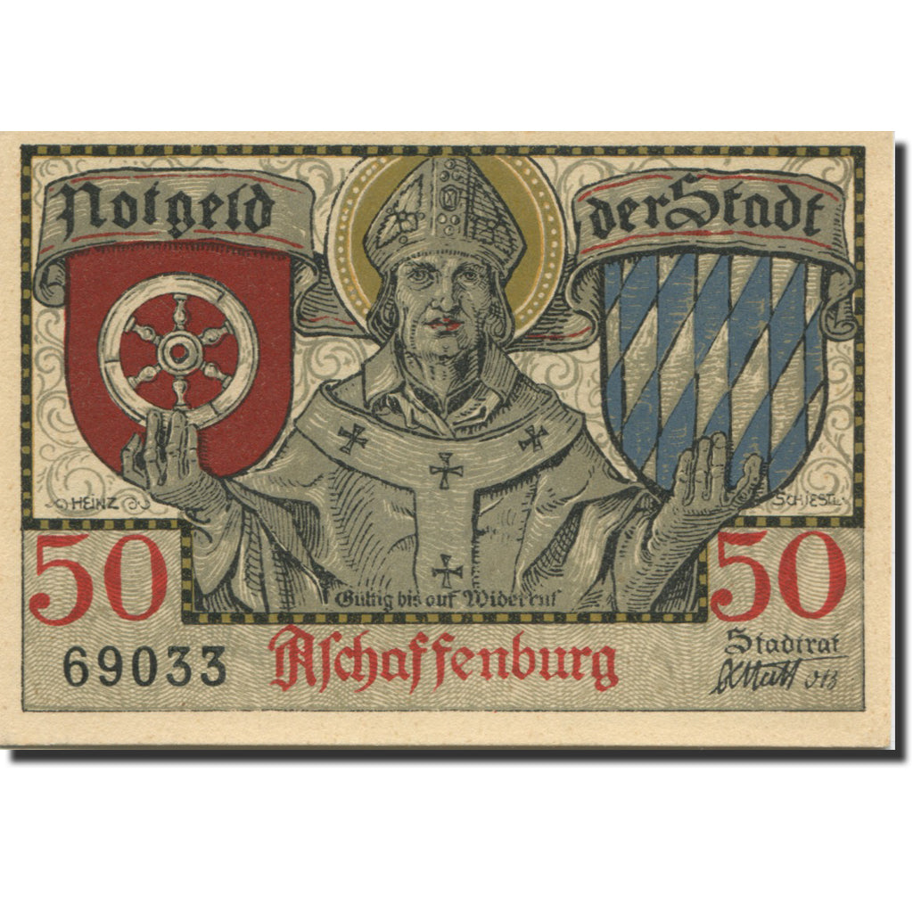 Banknote, Germany, Aschaffenburg, 50 Pfennig, personnage, UNC(63), Mehl:A28.5a