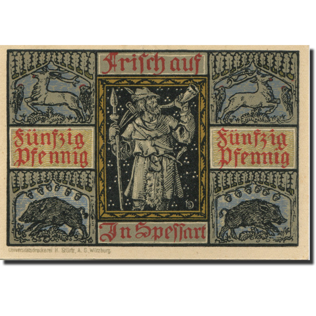 Banknote, Germany, Aschaffenburg, 50 Pfennig, personnage, UNC(63), Mehl:A28.5a