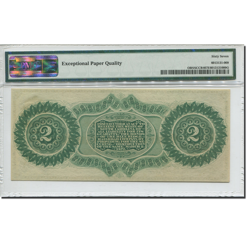 Billet, États-Unis, 2 Dollars, 1872, 1872-03-02, South Carolina, Gradée, PMG