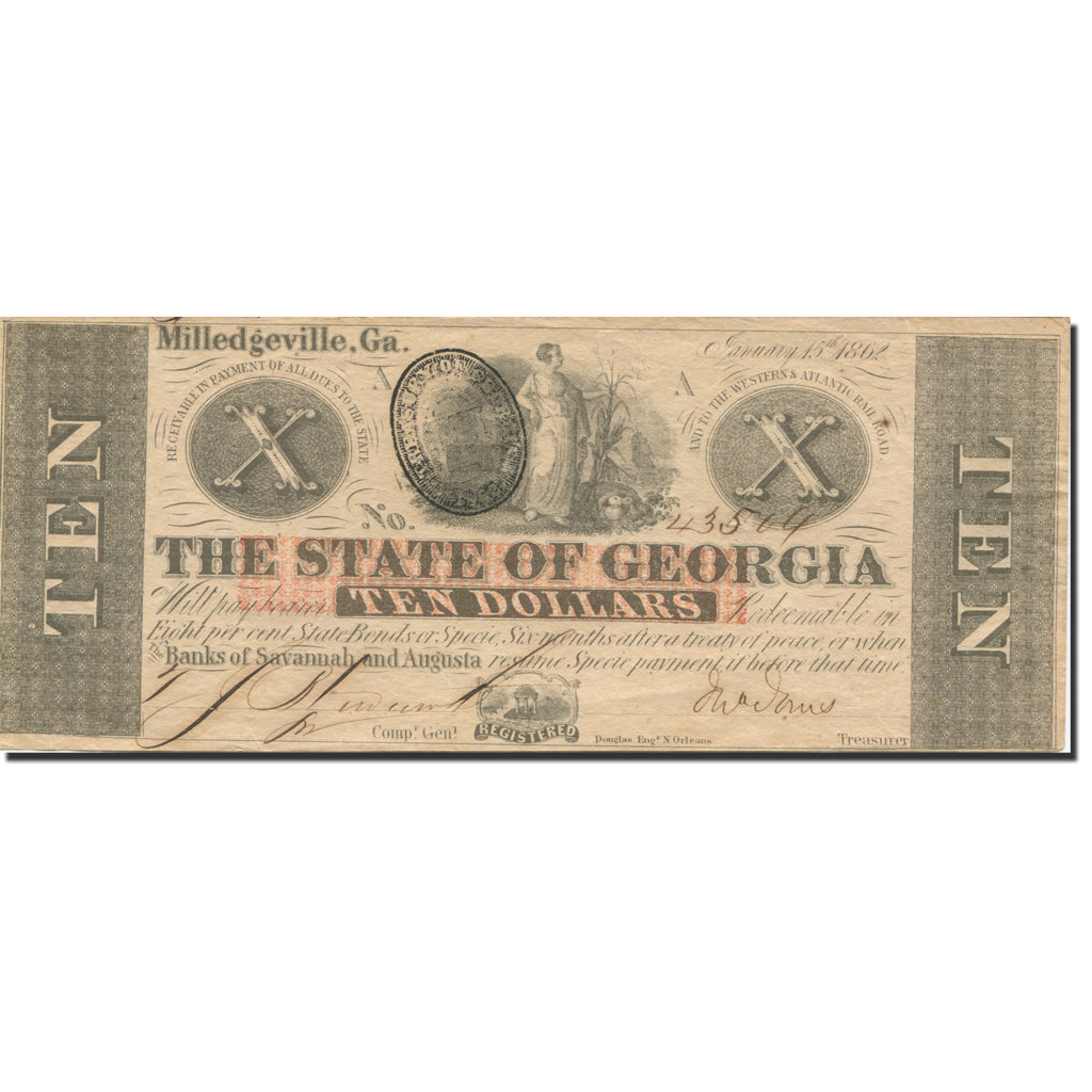 Banconote, Stati Uniti, 10 Dollars, 1862, 1862-01-15, Georgia, FDS