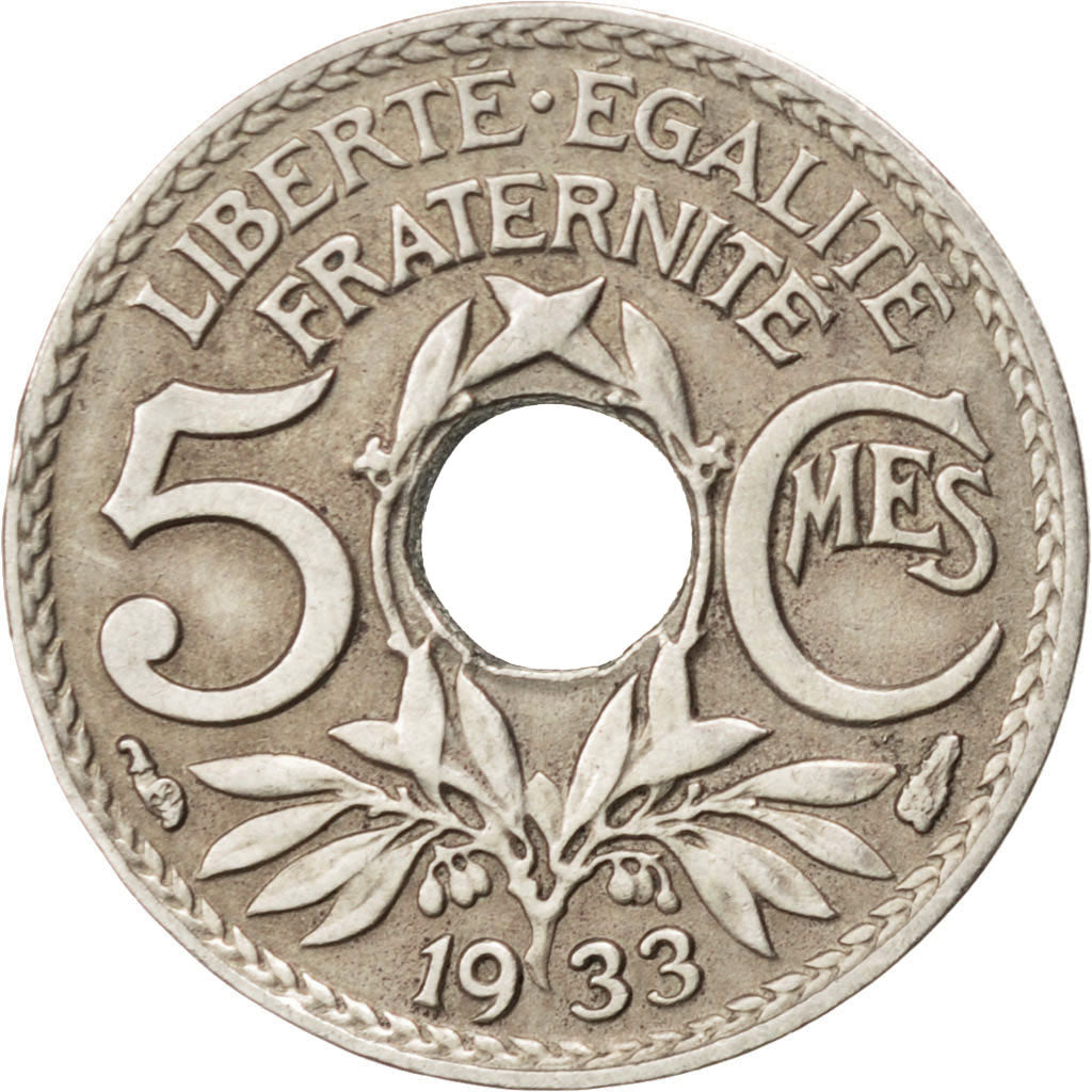 FRANCE, Lindauer, 5 Centimes, 1933, KM #875, EF(40-45), Copper-Nickel, 17,...