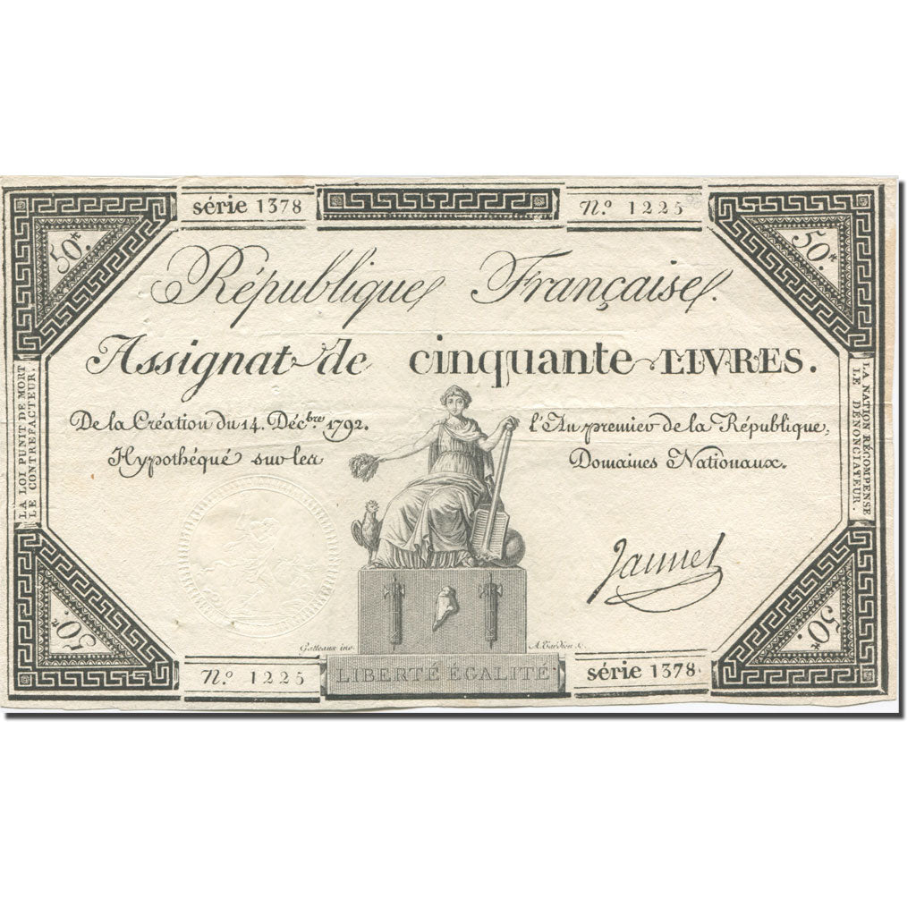 France, 50 Livres, 1792, Jannel, 1792-12-14, TTB, KM:A72