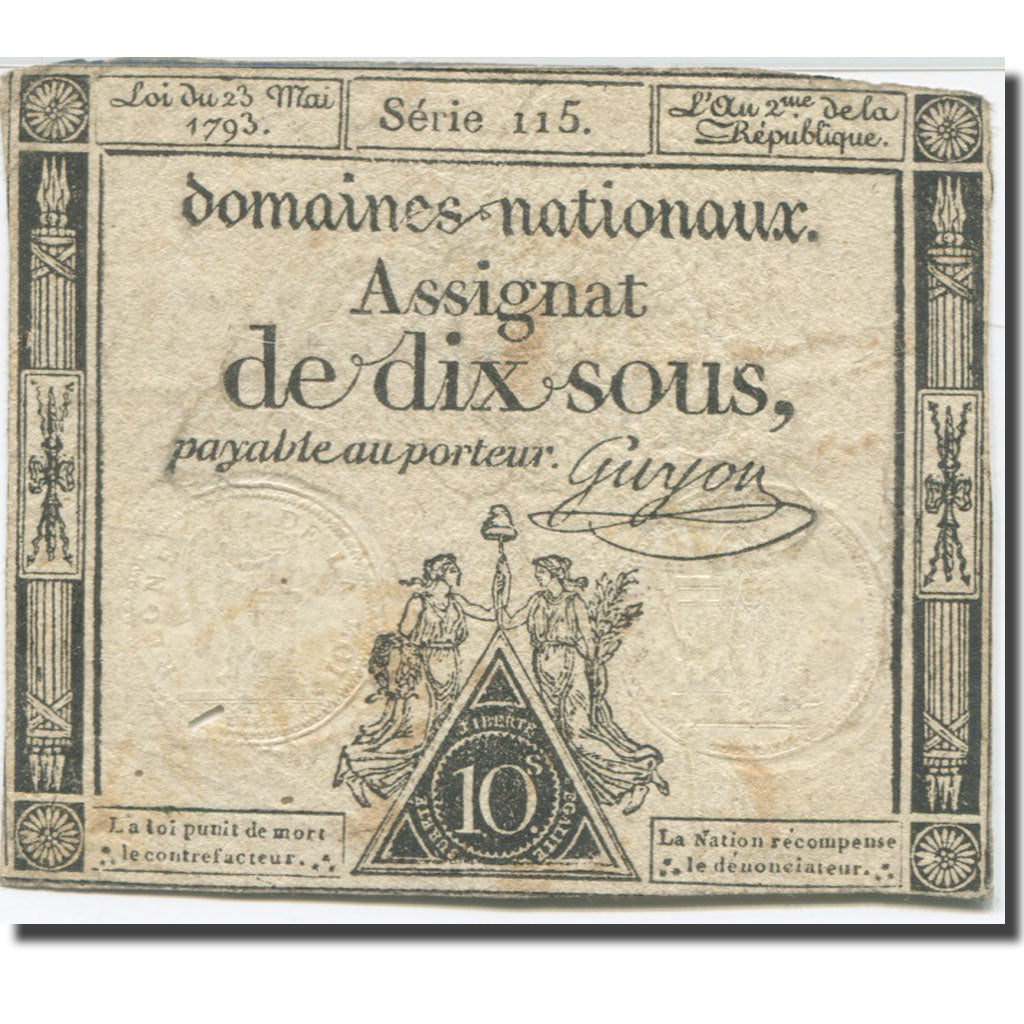 France, 10 Sous, 1793, Guyon, 1793-05-23, TB, KM:A68b