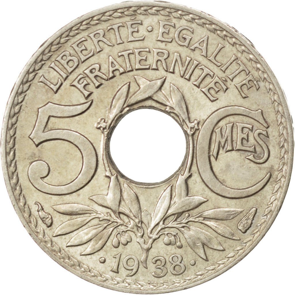 FRANCE, Lindauer, 5 Centimes, 1938, KM #875a, MS(63), Nickel-Bronze, 17,...