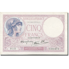 France, 5 Francs, Violet, 1939, 1939-08-24, SUP, Fayette:04.07, KM:83
