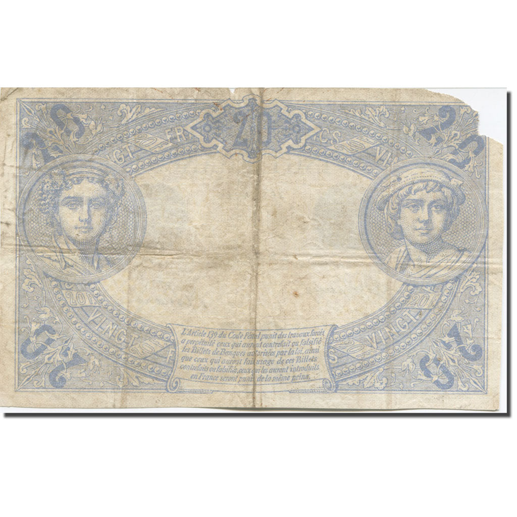 Francia, 20 Francs, Bleu, 1912, 1912-03-21, RC, Fayette:10.02, KM:68b