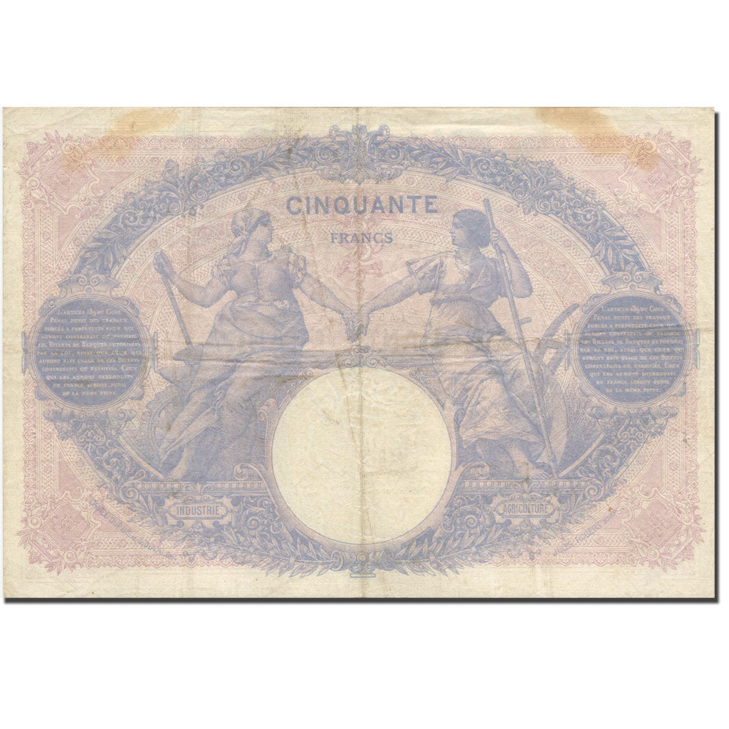 France, 50 Francs, Bleu et Rose, 1889, 1915-01-13, VF(20-25), Fayette:14.28