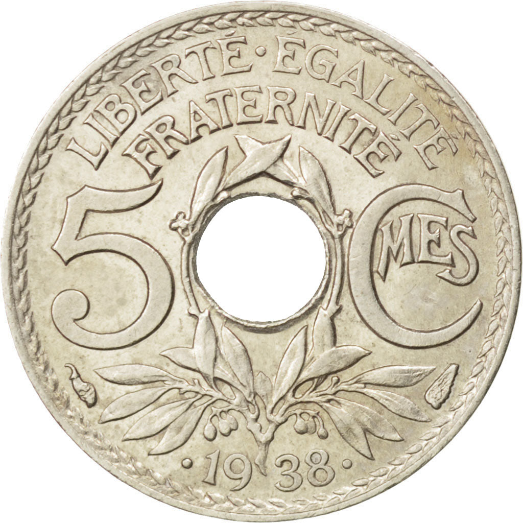 FRANCE, Lindauer, 5 Centimes, 1938, KM #875a, MS(63), Nickel-Bronze, 17,...