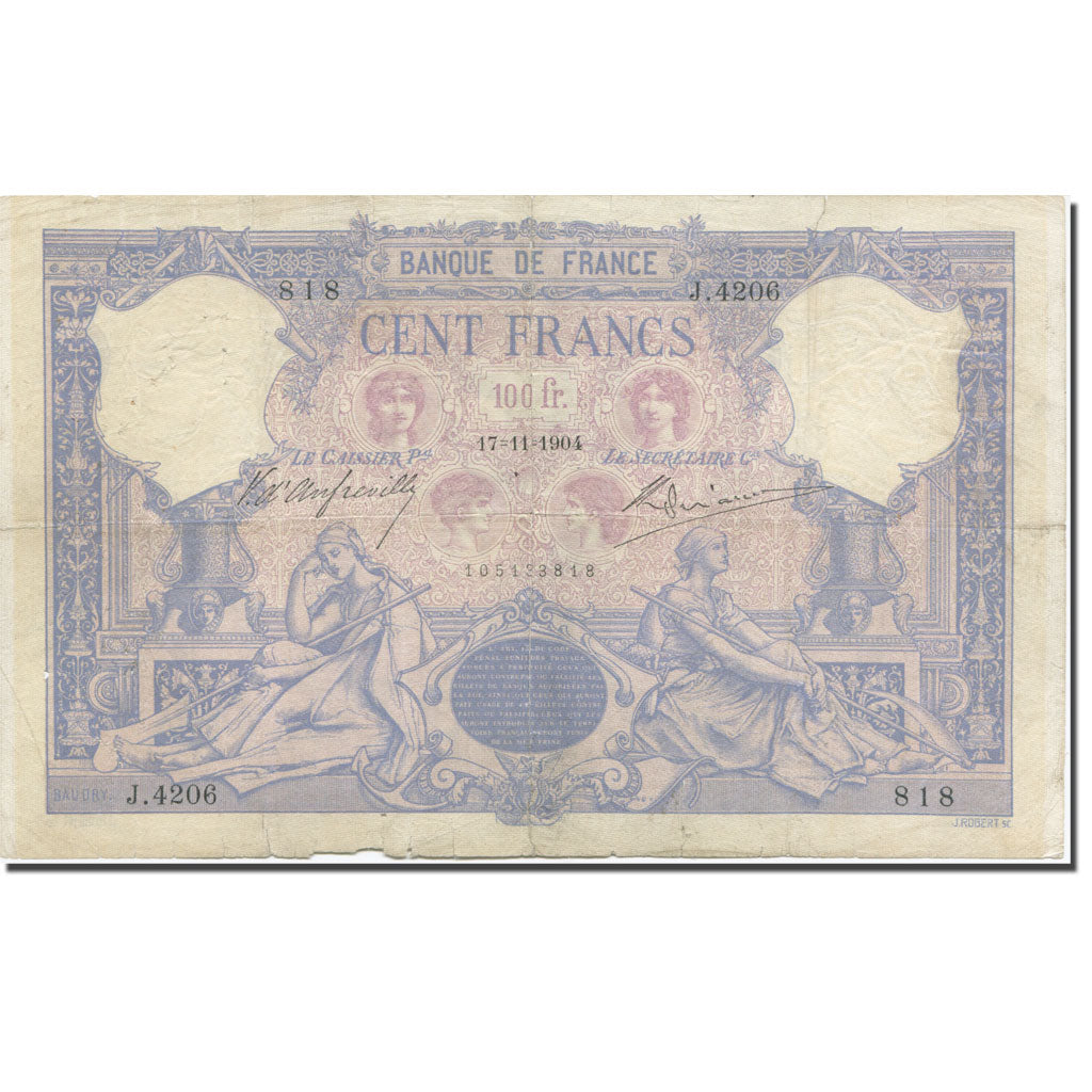 França, 100 Francs, Bleu et Rose, 1888, 1904-11-17, VF(20-25), Fayette:21.18