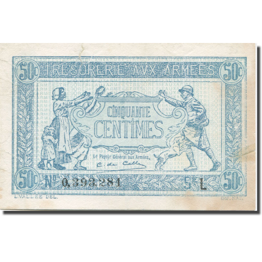France, 50 Centimes, 1917-1919 Army Treasury, 1917, 1917, VF(20-25)