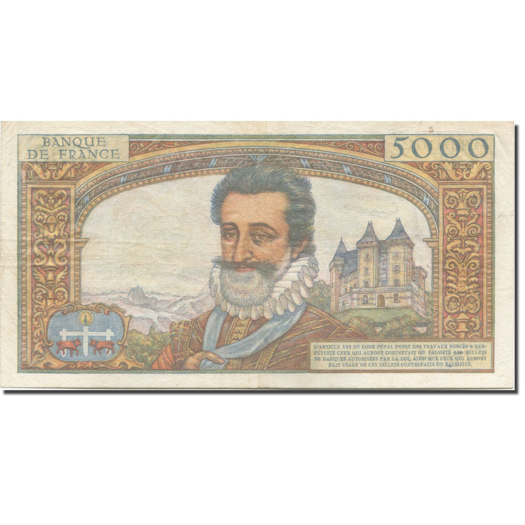 Francia, 5000 Francs, Henri IV, 1957, 1958-01-02, BB+, Fayette:49.05, KM:135a