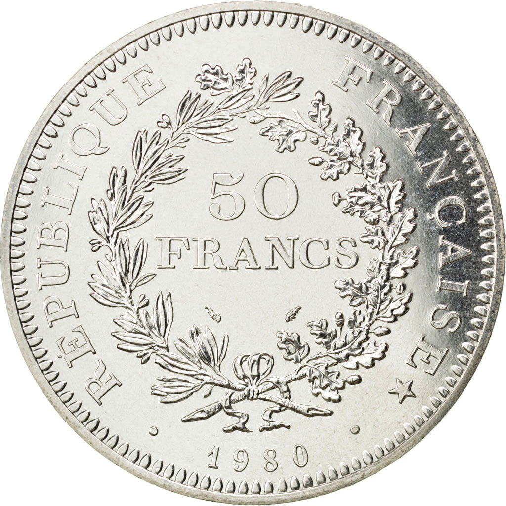 FRANCE, Hercule, 50 Francs, 1980, Paris, KM #941.1, MS(65-70), Silver, 41,...