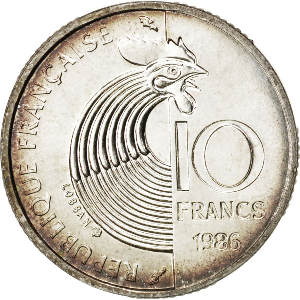 Vème République, 10 Francs Schuman Brillant Universel Argent 1986, KM 958a