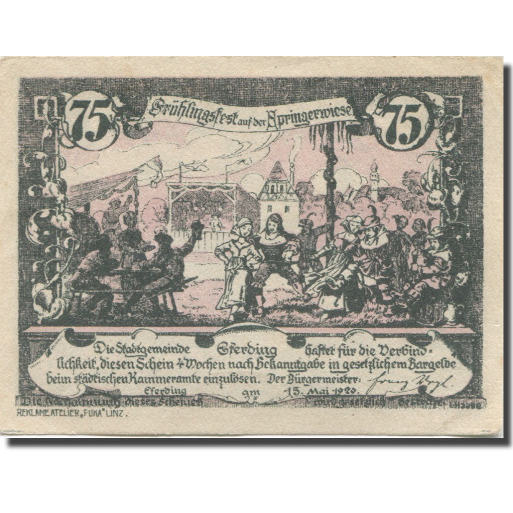 Banknote, Austria, Eferding, 75 Heller, fête, 1920 UNC(63) Mehl:FS 152IV