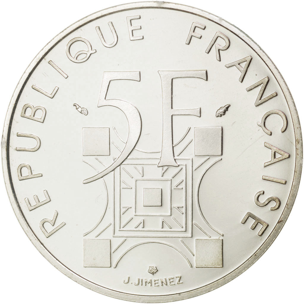 FRANCE, 5 Francs, 1989, KM #968a, MS(65-70), Silver, 29, Gadoury #772, 12.00