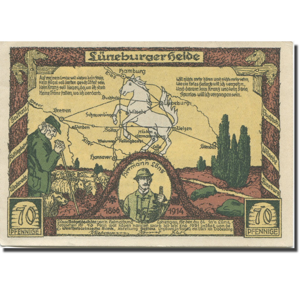 Banknote, Germany, Fallingbostel, 70 Pfennig, forêt 1919 UNC(63) Mehl:F3.2