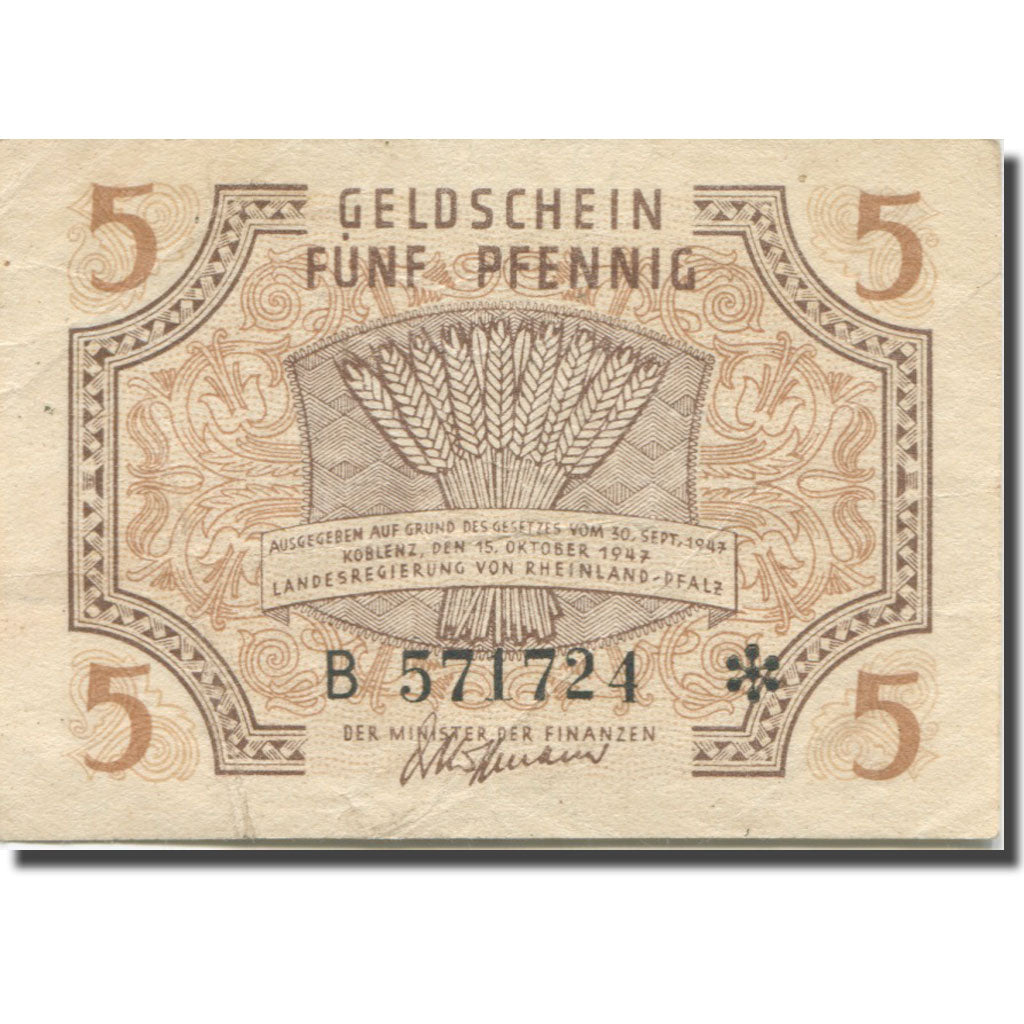 Banknote, Germany, 5 Pfennig, 1947, 1947-10-15, KM:S1004, EF(40-45)