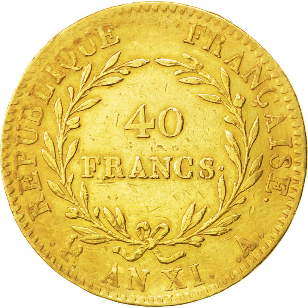 FRANCE, Napoléon I, 40 Francs, 1803, Paris, KM #652, VF(30-35), Gold, Gadoury #.