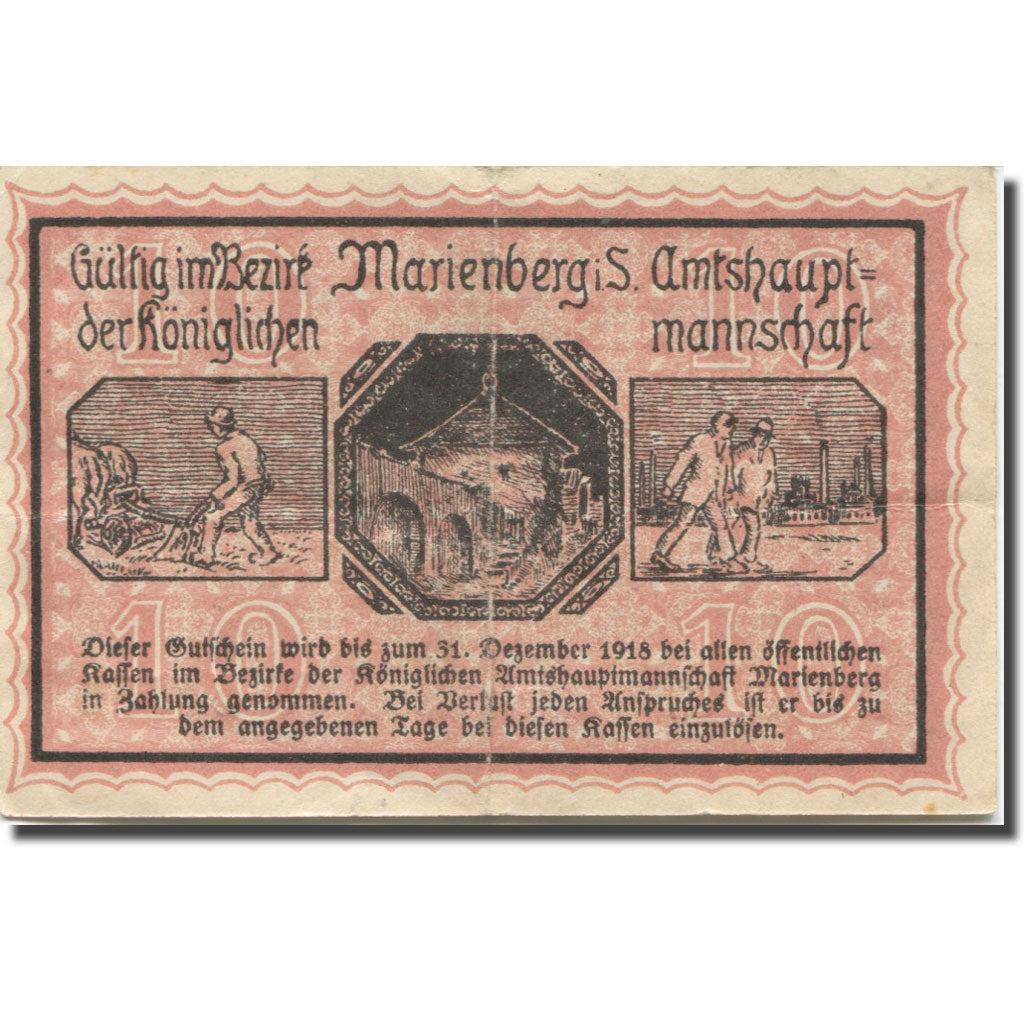 Banknote, Germany, Marienberg, 10 Pfennig, Blason, 1918, EF(40-45) Mehl:M 8.1a