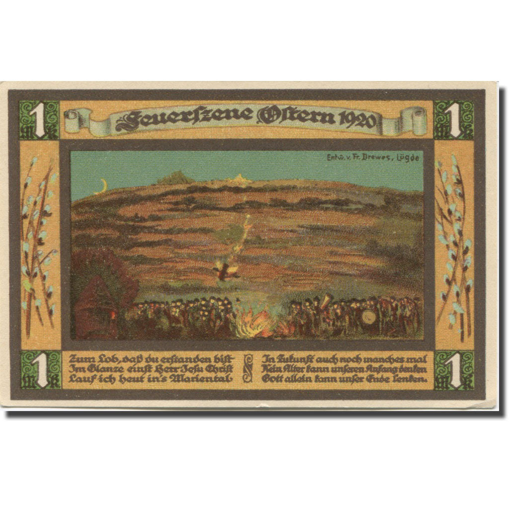 Banknote, Germany, Lügde, 1 Mark, fête, 1921, 1921-02-16, UNC(63), Mehl:838.1