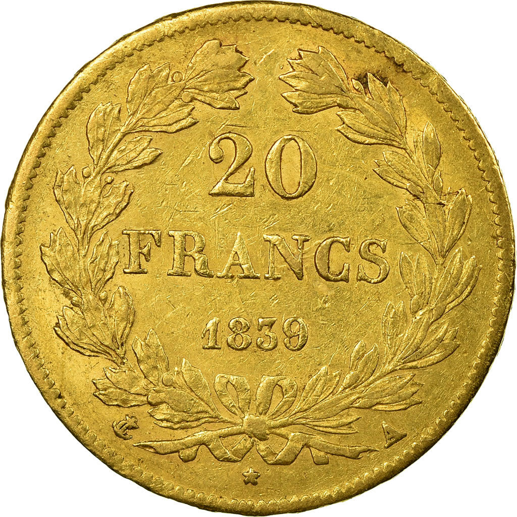 Coin, France, Louis-Philippe, 20 Francs, 1839, Paris, AU(50-53), Gold, KM:750.1
