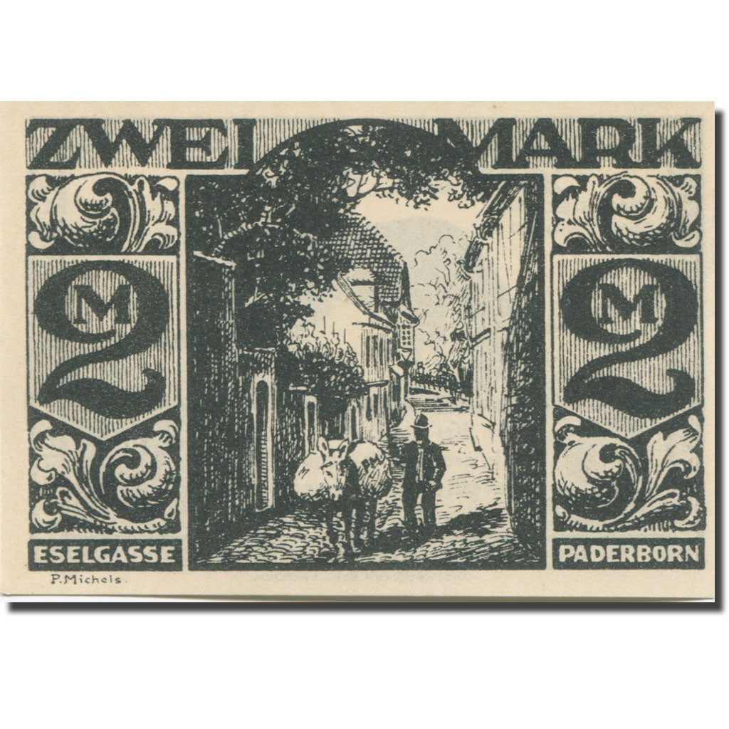 Banknote, Germany, Paderborn, 2 Mark, âne 1, 1921 UNC(63) Mehl:1043.4