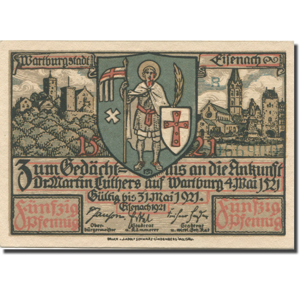 Banknote, Germany, Eisenach, 50 Pfennig, Blason 1, 1921 UNC(63) Mehl:320.2a