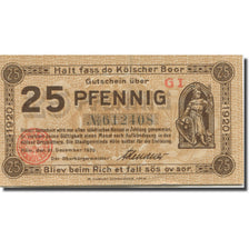 Banknote, Germany, Köln, 25 Pfennig, cathédrale, 1920 EF(40-45) Mehl:K30.14b