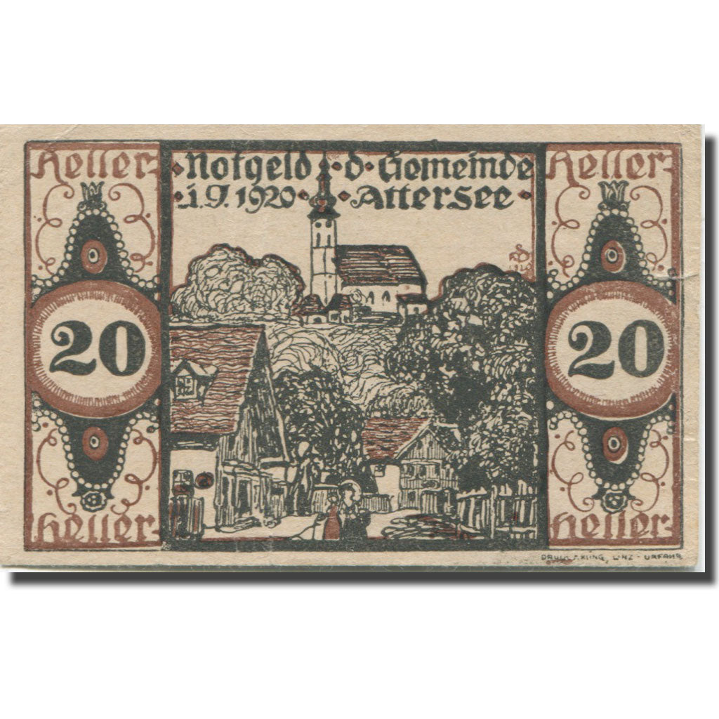 Banknote, Austria, Attersee, 20 Heller, village, 1920, AU(55-58), Mehl:FS 60a