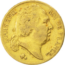 Louis XVIII, 20 Francs or buste nu 1818 Paris, KM 712.1