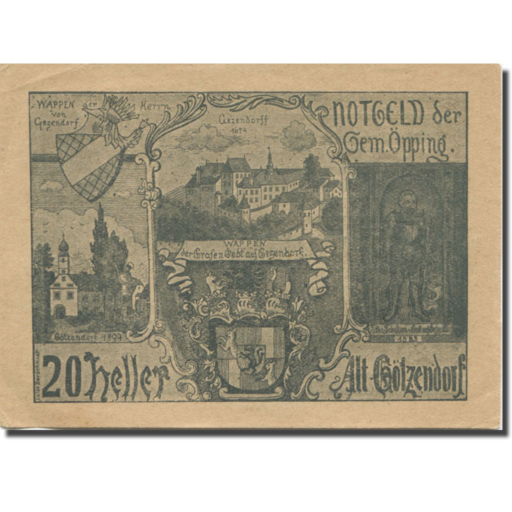 Banknote, Austria, öpping, 20 Heller, Blason, 1920, AU(55-58) Mehl:710Ia